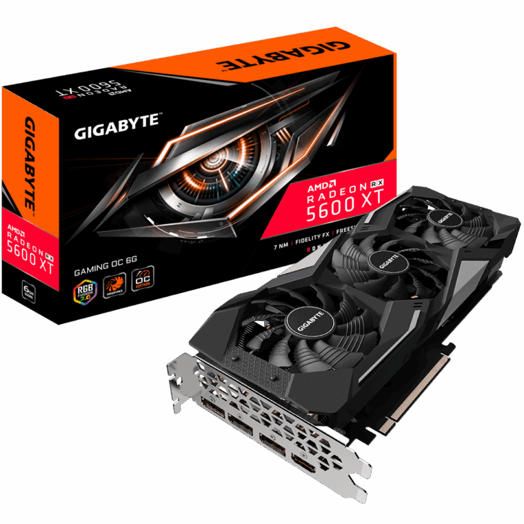 GIGABYTE RX 5600 XT 6GB GAMING OC juoda vaizdo plokštė su trimis aušinimo ventiliatoriais