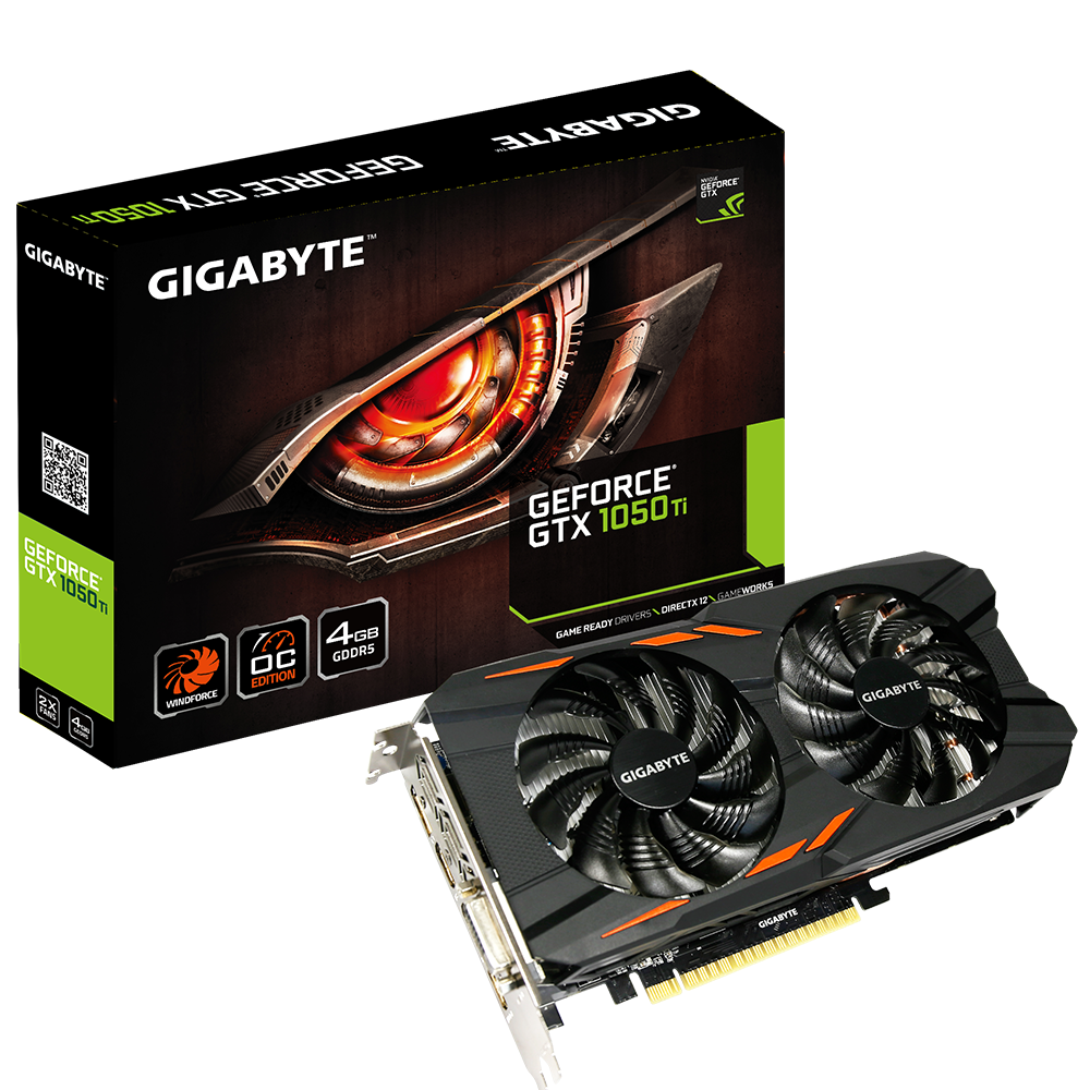 1000 GIGABYTE GTX 1050 Ti 4GB WINDFORCE juoda vaizdo plokštė