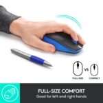 Pelė Logitech M190, vaizdas iš šono, matomi mygtukai ir USB jungtis