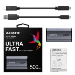 Išorinis SSD ADATA SE880, matomas iš šono su Type-C prievadu