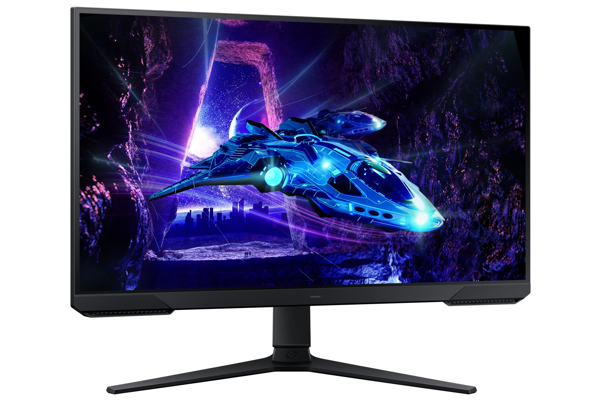 15657724-d0bc-4849-855b-cd35fc708e37 Monitorius Samsung LS27DG302EUXEN su matomumu iš šono, rodo ekraną ir stovo dizainą