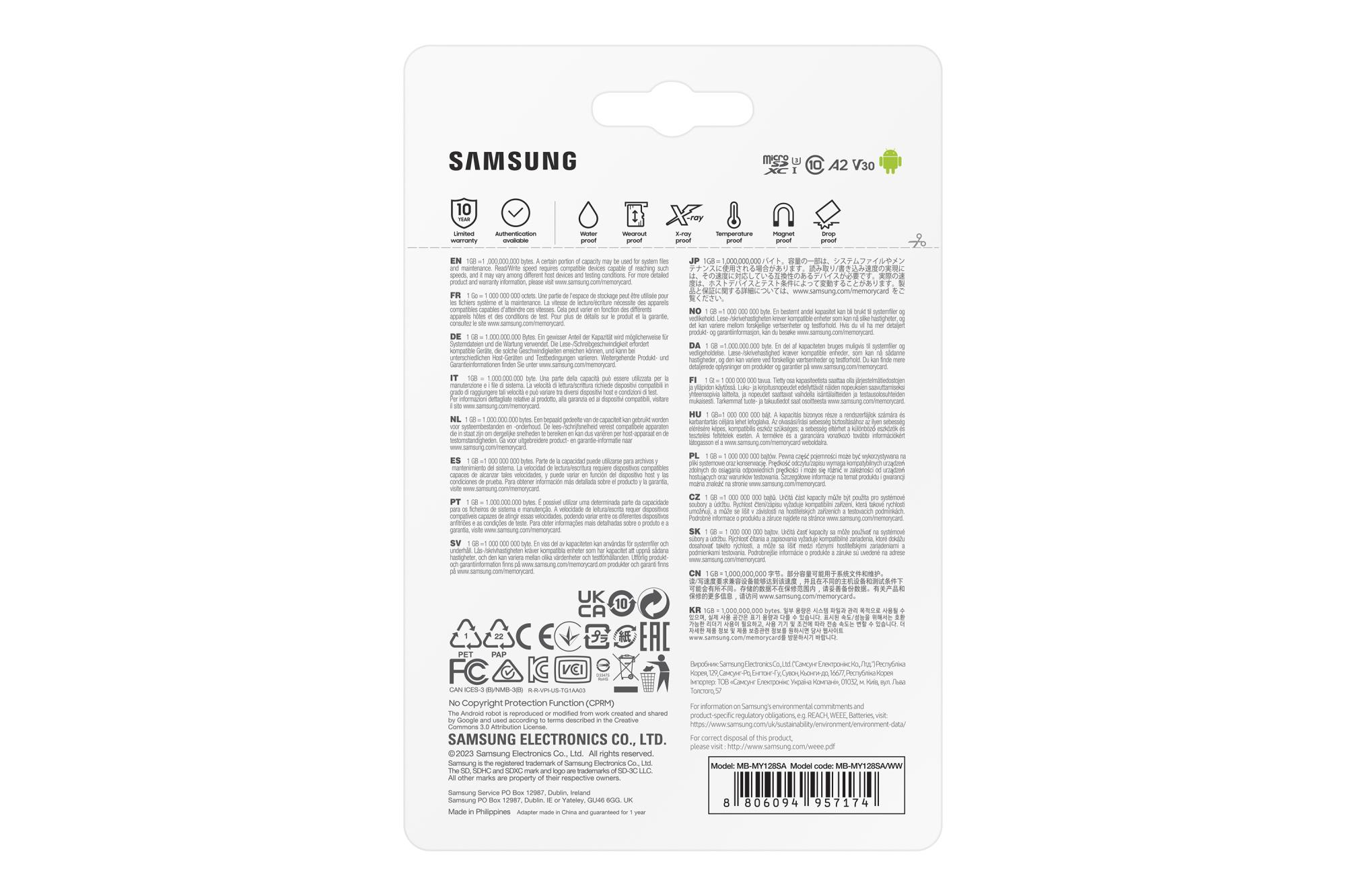 157e2b31-415c-4847-91bb-f920d5baca4a microSD kortelė Samsung PRO Ultimate 128 GB su SD adapteriu ir techniniais duomenimis