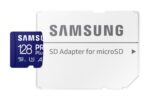 Samsung PRO Plus 128 GB microSDXC kortelė su SD adapteriu, matoma iš viršaus