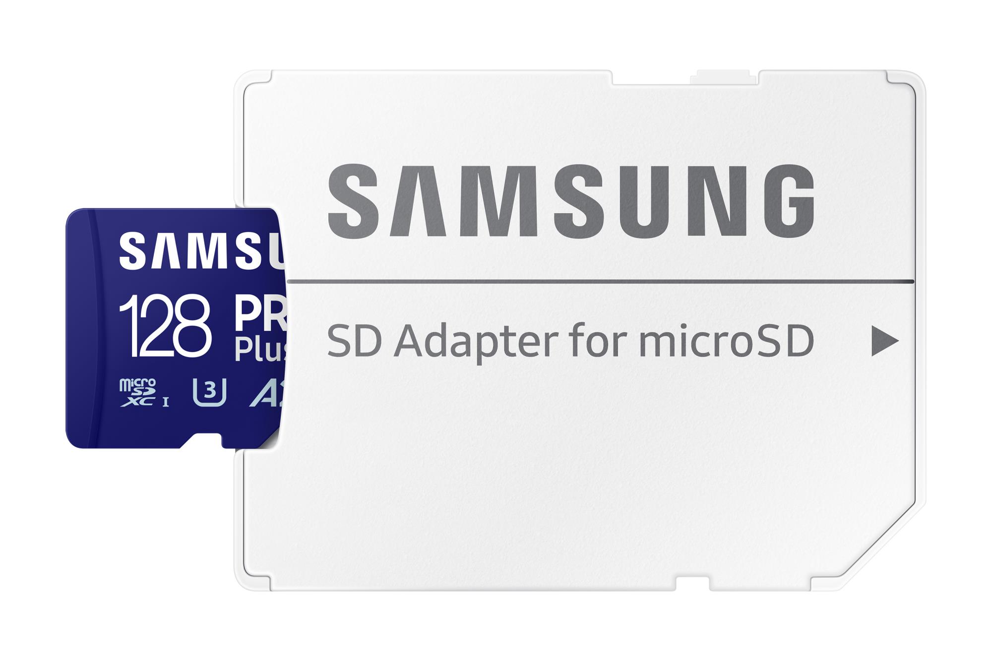 16bfa968-4fde-41e0-8159-cb4e5e1e1bdd Samsung PRO Plus 128 GB microSDXC kortelė su SD adapteriu, matoma iš viršaus