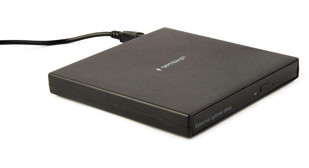 184cb8a9-b585-4fb2-8913-d492bd3e4267 Išorinis USB DVD įrenginys, matomas iš šono su prijungtu kabeliu