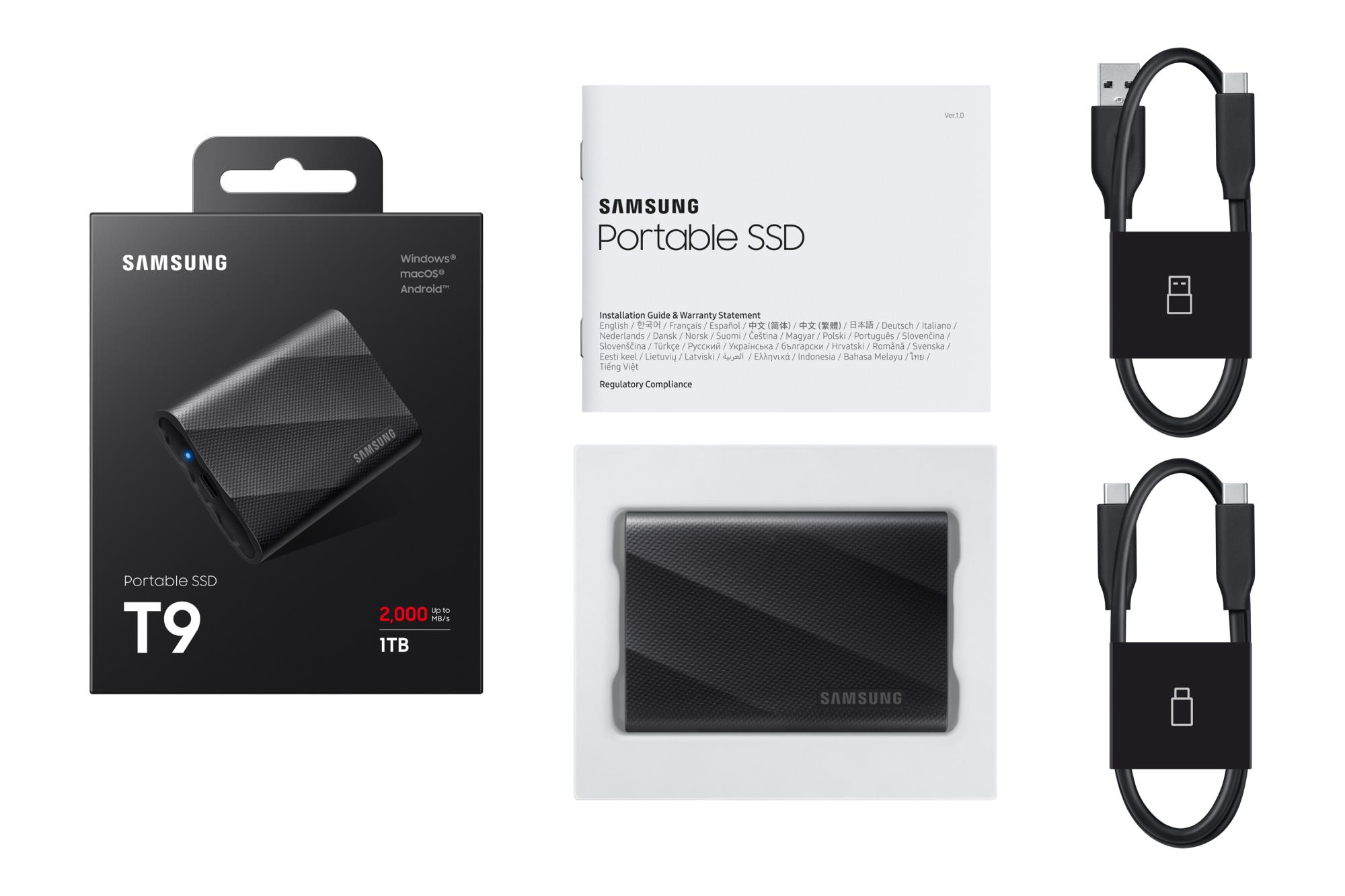 1d3c32d1-76a0-4fdf-bdda-6e33af656e60 Samsung MU-PG1T0B/EU Portable SSD T9 1TB su matiniu paviršiumi ir jungtimis