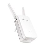Wi-Fi stiprintuvas MW300RE, matomas iš šono su trimis išorinėmis antenomis