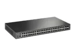 TP-LINK T2600G-52TS komutatorius, šoninis vaizdas su RJ-45 ir SFP prievadais