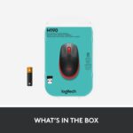 Pelė Logitech M190, raudona, matoma iš šono su mygtukais