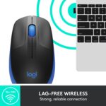 Pelė Logitech M190, matoma iš viršaus, su trimis mygtukais