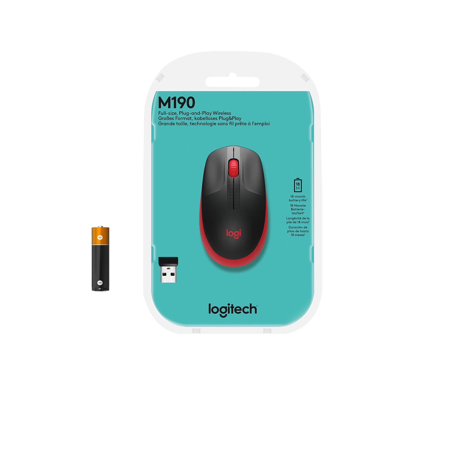 33a202e8-4411-493f-a7f3-7932afea5e4d Pelė Logitech M190, raudona, matoma iš šono su mygtukais