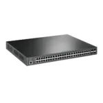 Komutatorius TP-LINK TL-SG3452P, matomas iš šono, rodo prievadų išdėstymą