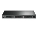 Komutatorius TP-LINK TL-SG3452P, matomas iš šono, su ryšio prievadų išdėstymu