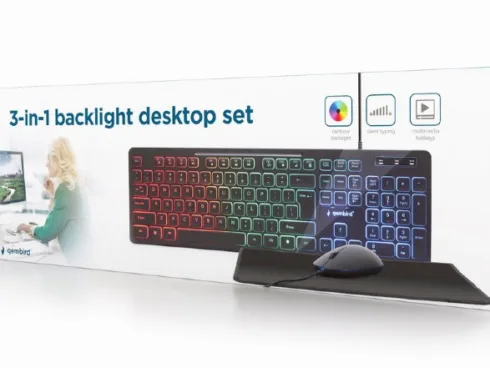 Gembird | 3-in-1 Backlight Desktop Set | KBS-UML-01 | Keyboard, Mouse and Pad Set | Wired | Mouse included | US | Black