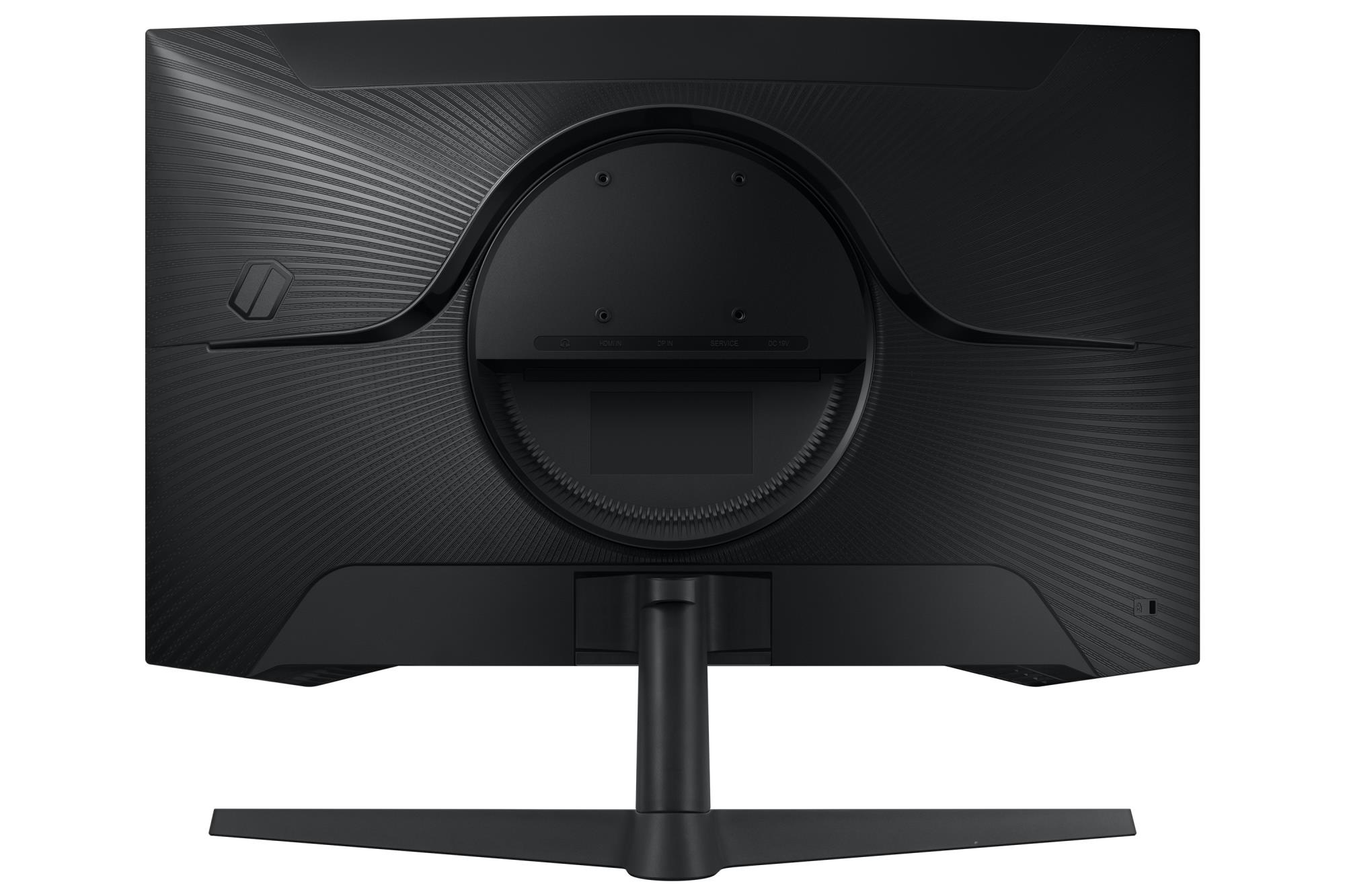 36ed2523-117c-4c26-b4ca-8686608ad7d8 Monitorius Samsung LS27CG552EUXEN, matomas iš šono, rodo ekraną ir stovo konstrukciją