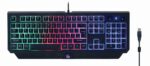 Klaviatūros ir pelės su RGB apšvietimu vaizdas iš arti