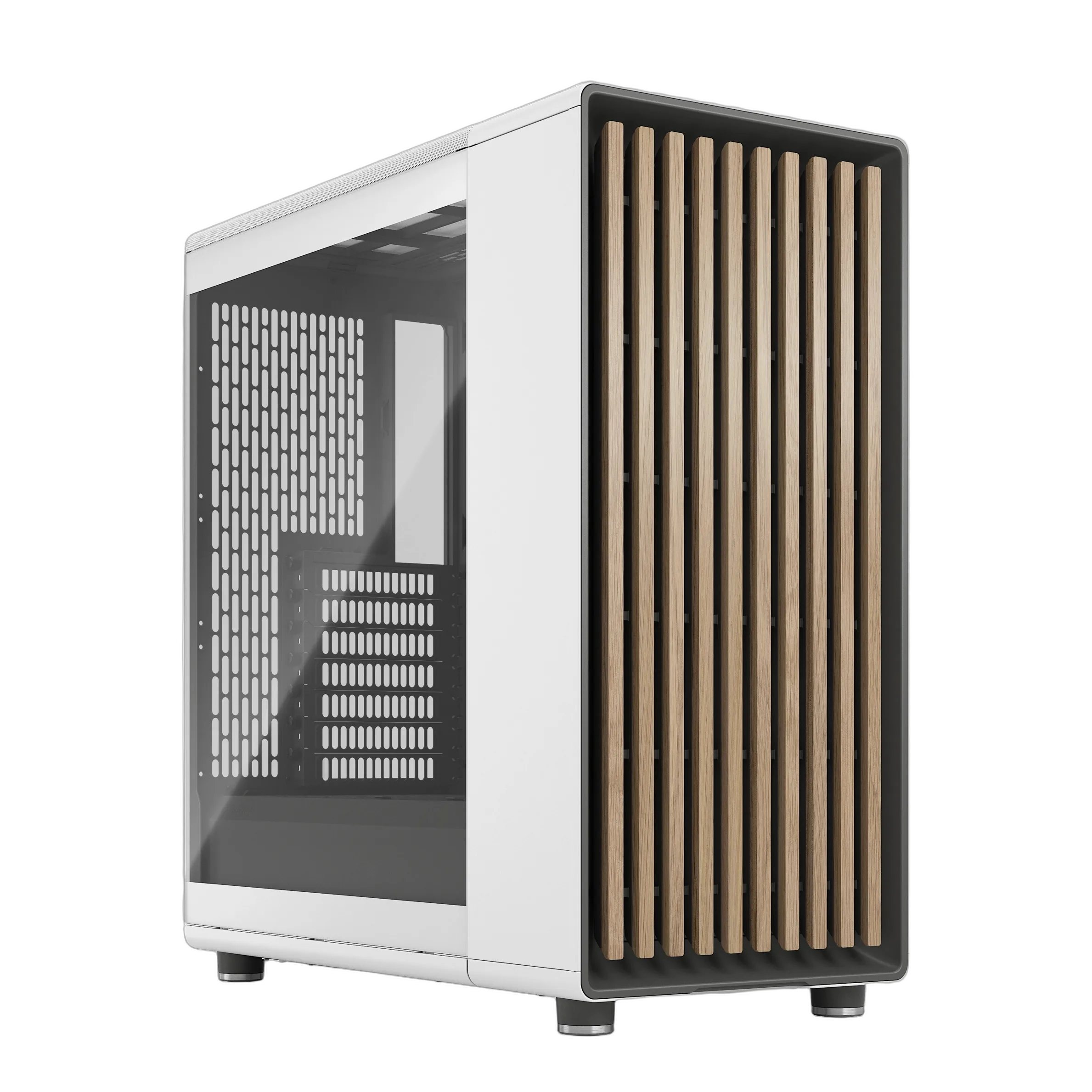 377259-fd-c-nor1c-04-7340172704737-0.webp Fractal Design North Chalk White TG Clear Tint korpusas. Matmenys: 565 x 553 x 326 mm