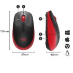 Pelė Logitech M190, raudona, matoma iš šono su mygtukais