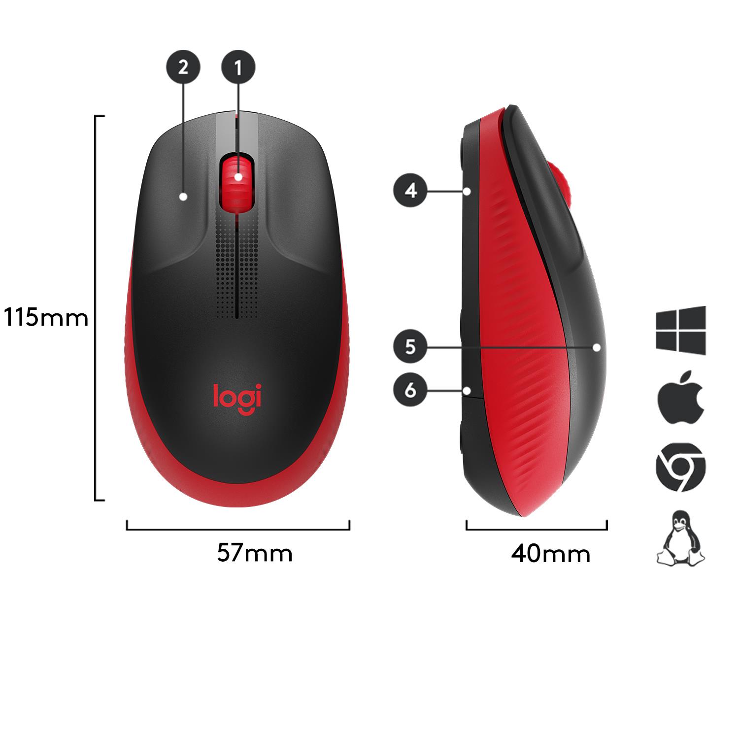 38167743-fa6d-4019-a443-ad5f2aa59799 Pelė Logitech M190, raudona, matoma iš šono su mygtukais