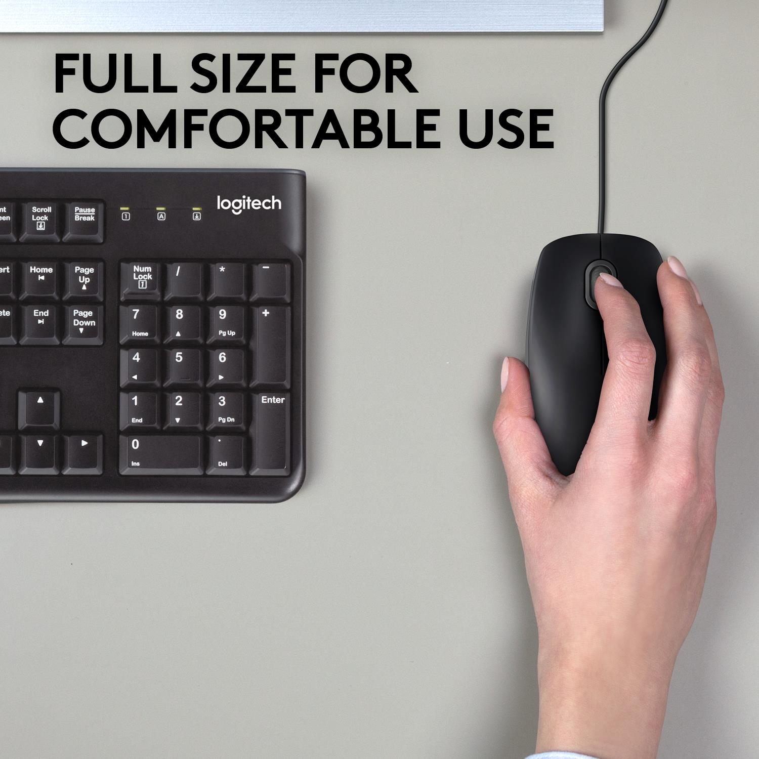 42dd85b3-eb18-4707-b7b9-520f2aa8a29a Pelė Logitech B110 Silent, laidinė, USB jungtis, juoda, šoninis vaizdas