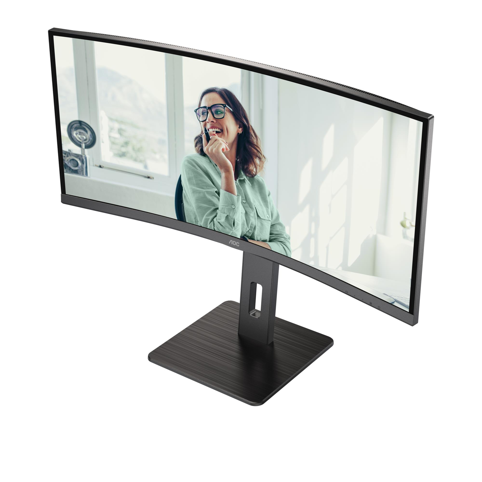 44723ba8-cc00-4d3f-981d-581af85bbb83 Monitorius AOC CU34P3CV, šoninis vaizdas su plonu rėmeliu