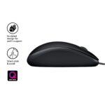 Pelė Logitech B110 Silent, laidinė, USB jungtis, juoda spalva, iš šono