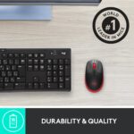 Pelė Logitech M190, raudona, matoma iš šono su mygtukais