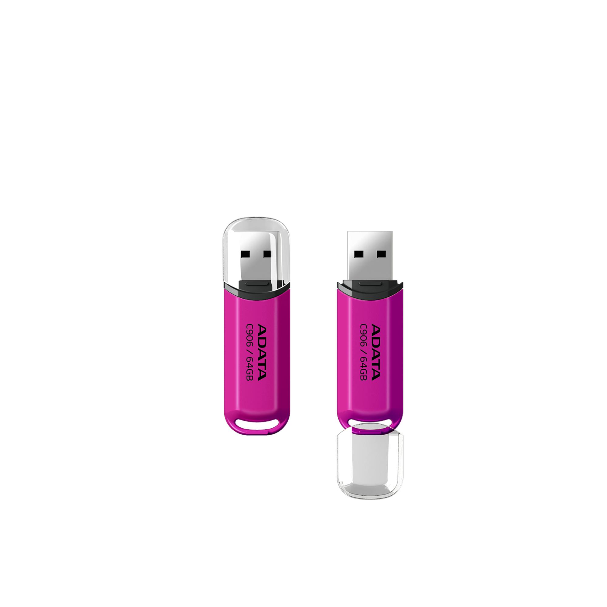 57bfdfa5-2456-4b9c-a712-4070ea7eadf7 USB atmintinė ADATA C906 64 GB, rožinė spalva, šoninis vaizdas