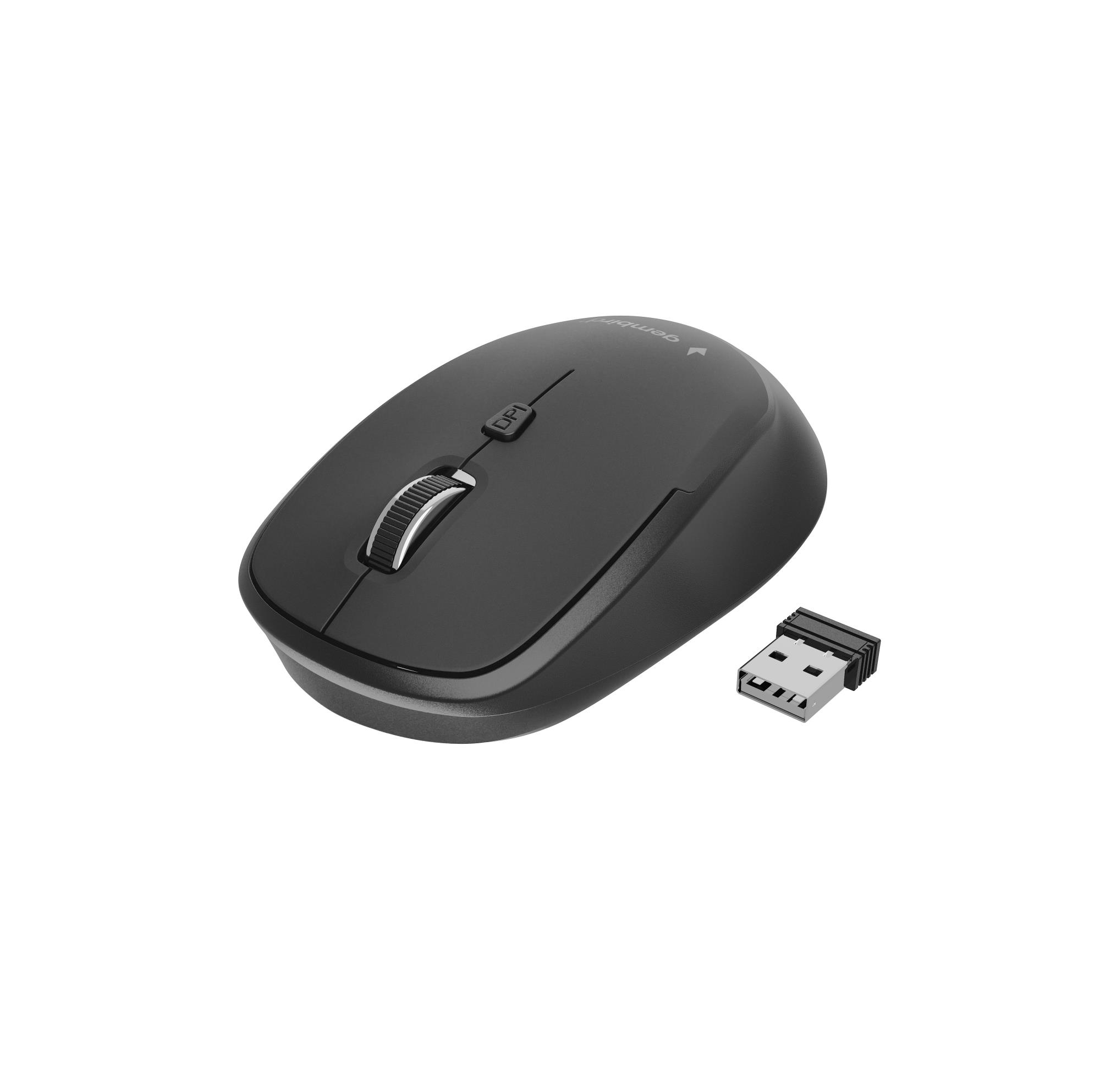 585e6ad6-c3a1-4c77-9086-84b6e1b6ea5d Pelė Gembird MUSW-4B-05, šoninis vaizdas su matomu USB Nano-imtuvu