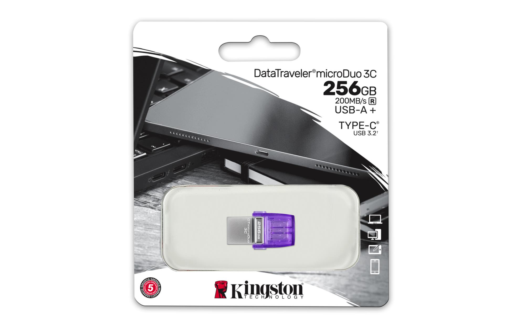 5deeb7c0-c0c3-4ffd-b82a-a4d4e5995379 USB atmintinė Kingston DataTraveler DT Micro Duo 3C, šoninis vaizdas