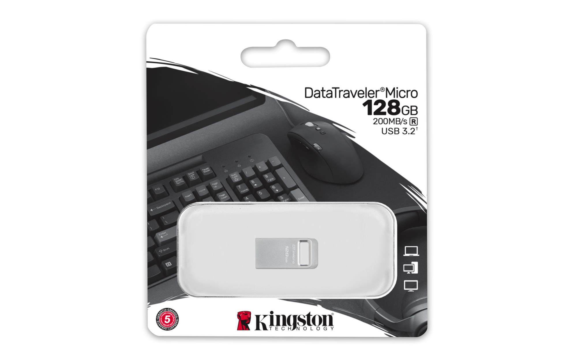 60d38dac-9c61-4a34-a792-f9ef9e51f2ec USB 3.2 Flash Drive DataTraveler micro, šoninis vaizdas su metaliniu korpusu