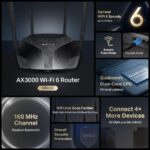 Maršrutizatorius MR80X AX3000, šoninis vaizdas su išorinėmis antenomis
