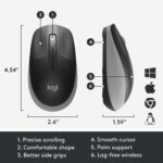 Pelė Logitech M190, matoma iš šono, rodo mygtukų išdėstymą