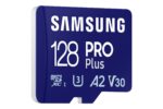 MicroSD kortelė Samsung PRO Plus 128 GB su SD adapteriu, matoma iš šono