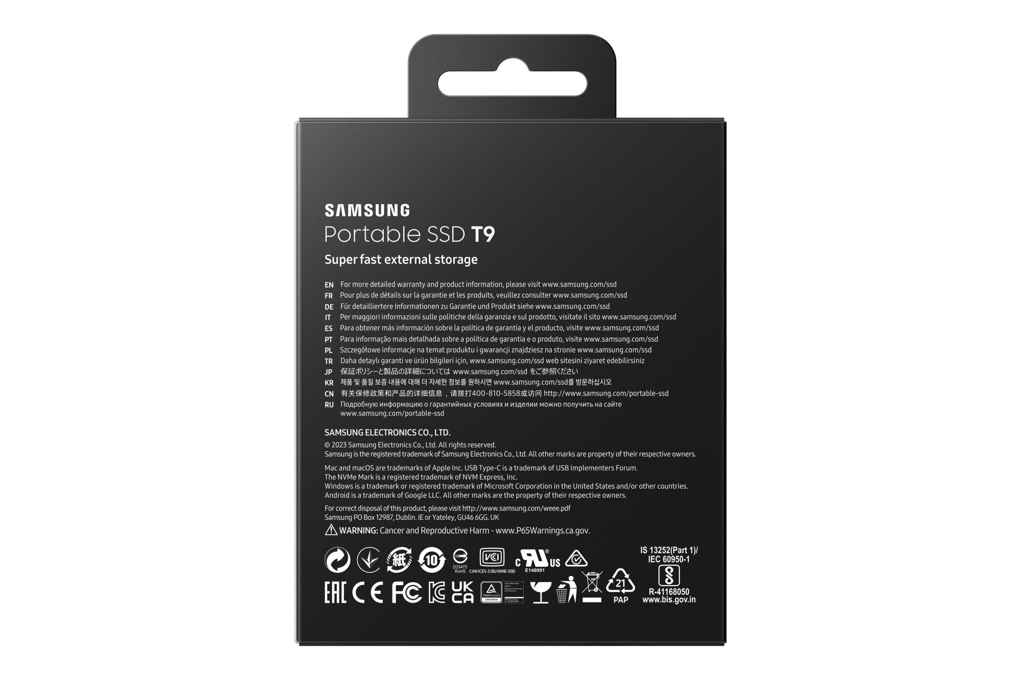 724ef930-84d1-4e82-b58e-c59d9d390603 Samsung MU-PG1T0B/EU Portable SSD T9 1TB, šoninis vaizdas su USB jungtimi