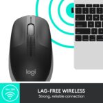 Pelė Logitech M190, šoninis vaizdas su mygtukais ir USB jungtimi