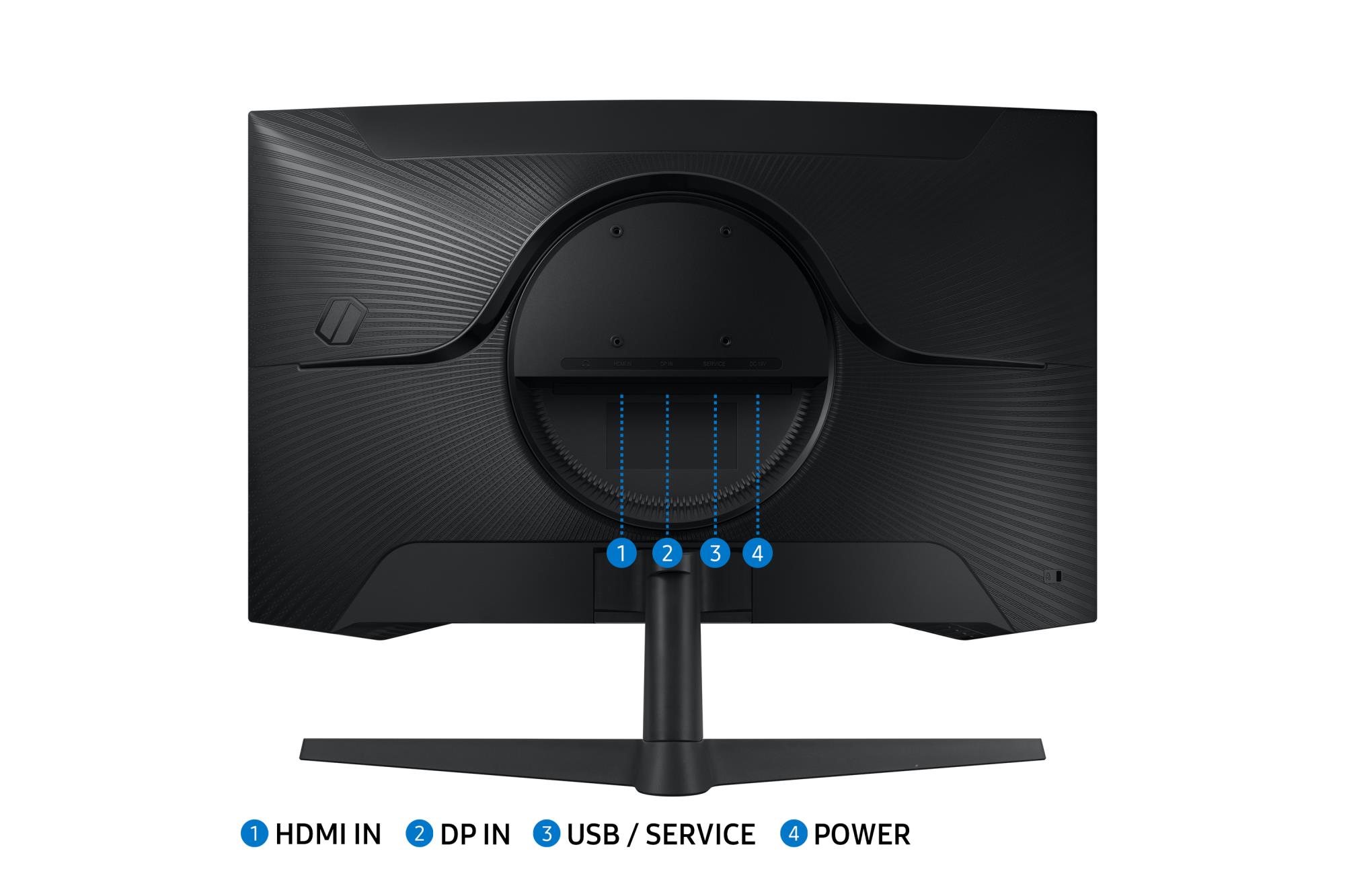 82b2fefc-6531-40f8-b050-e8f577b72118 Monitorius Samsung LS27CG552EUXEN, matomas iš šono, rodo ekraną ir stovo konstrukciją
