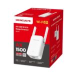 Wi-Fi 6 stiprintuvo Mercusys ME60X, matomas iš šono, su antenomis