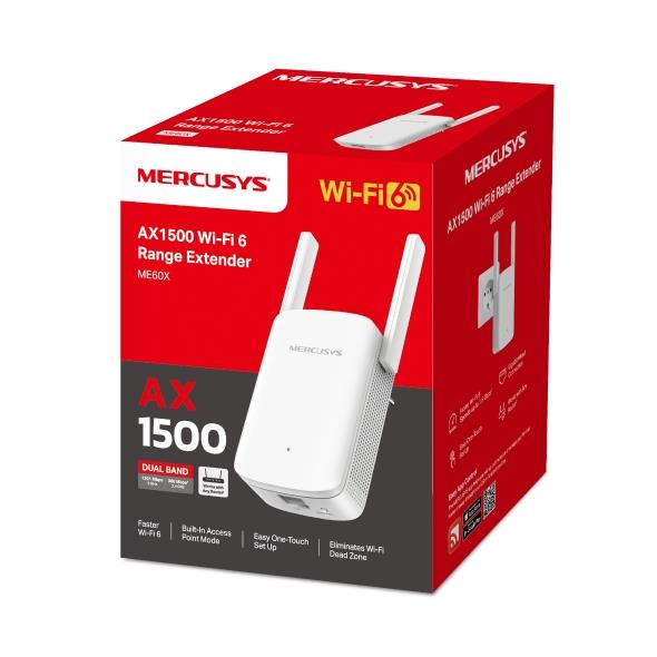 87a24255-ac7c-4e2e-9be8-a8c2856212b1 Wi-Fi 6 stiprintuvo Mercusys ME60X, matomas iš šono, su antenomis