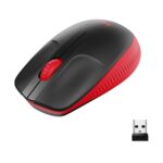 Pelė Logitech M190, raudona, matoma iš šono su mygtukais