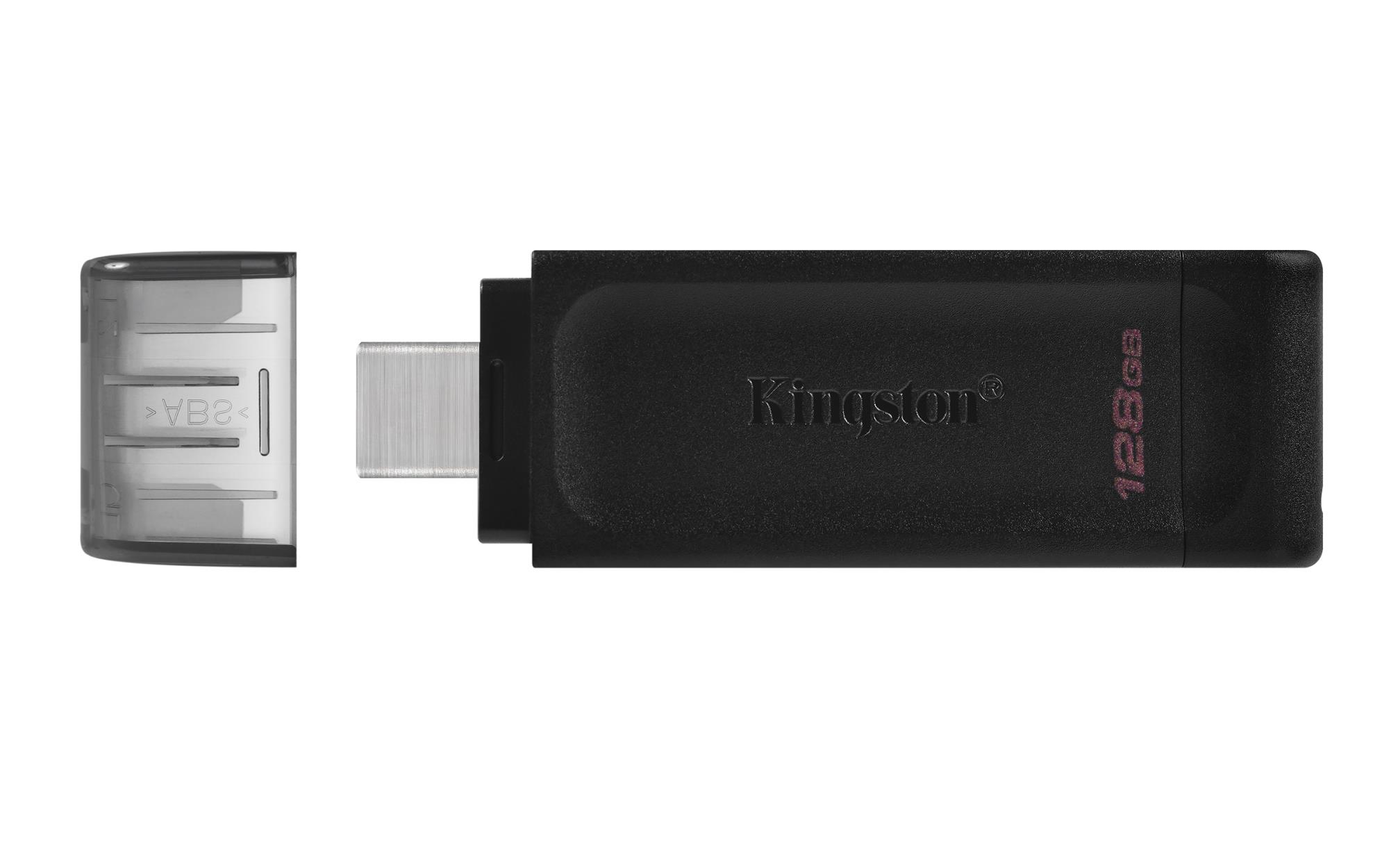 96b5e9e2-1e76-4528-ad97-0ddb4f56d544 USB atmintinė Kingston DataTraveler 70, šoninis vaizdas su USB-C jungtimi