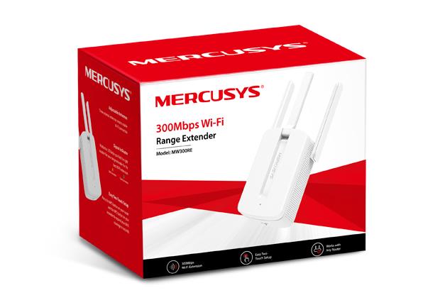 97115bae-90f7-4649-bd96-a1c6d05727df MW300RE Wi-Fi Range Extender, trysluoksnės antenos ir galinis vaizdas