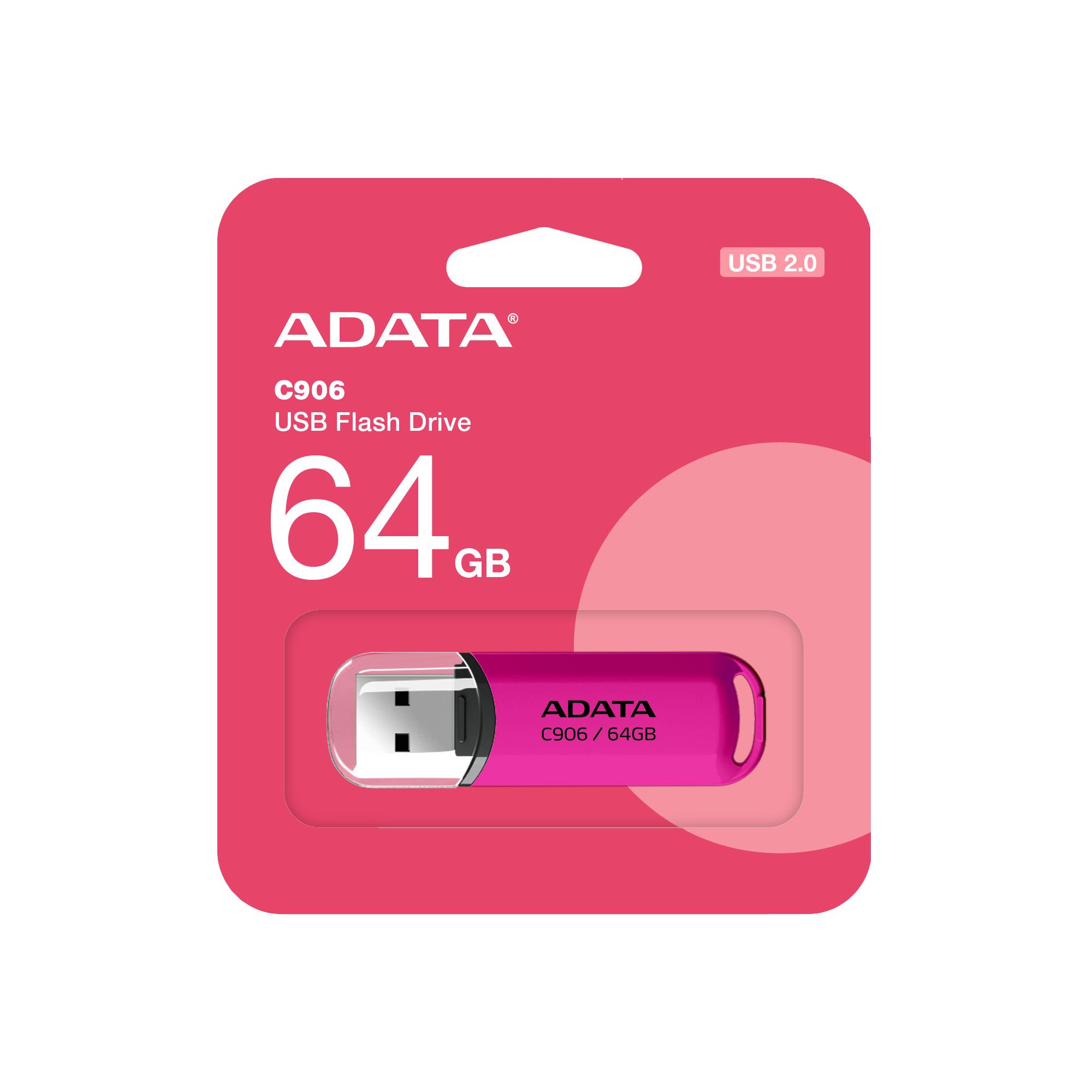 97cc7794-49b1-4a09-94a4-584c3118869f USB atmintinė ADATA C906 64 GB rožinė, matoma iš šono