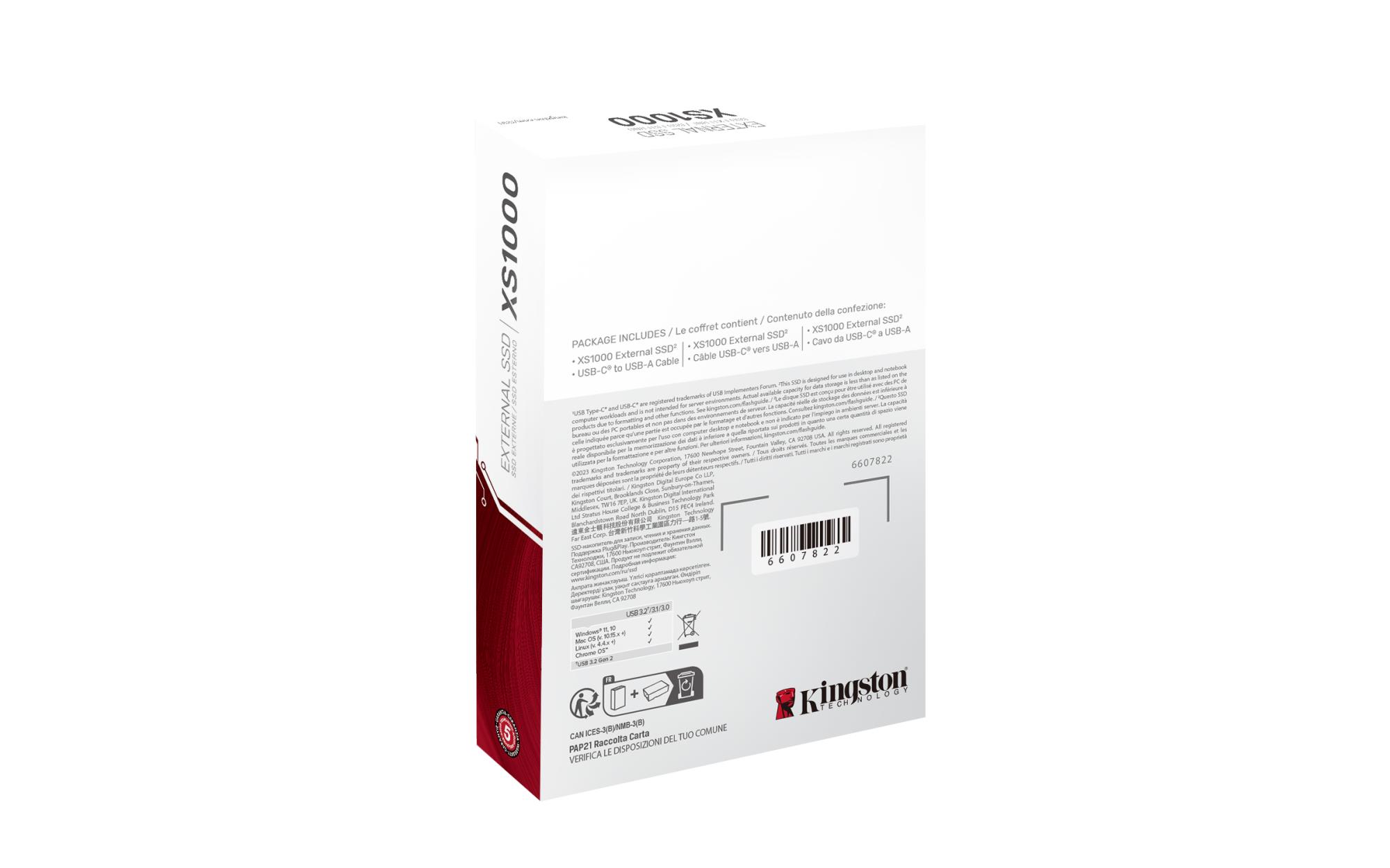 a76abe1e-572b-43fb-8a00-5ac55cfe8ef7 Kingston XS1000 SSD su USB 3.2 Gen 2 sąsaja, šoninis vaizdas