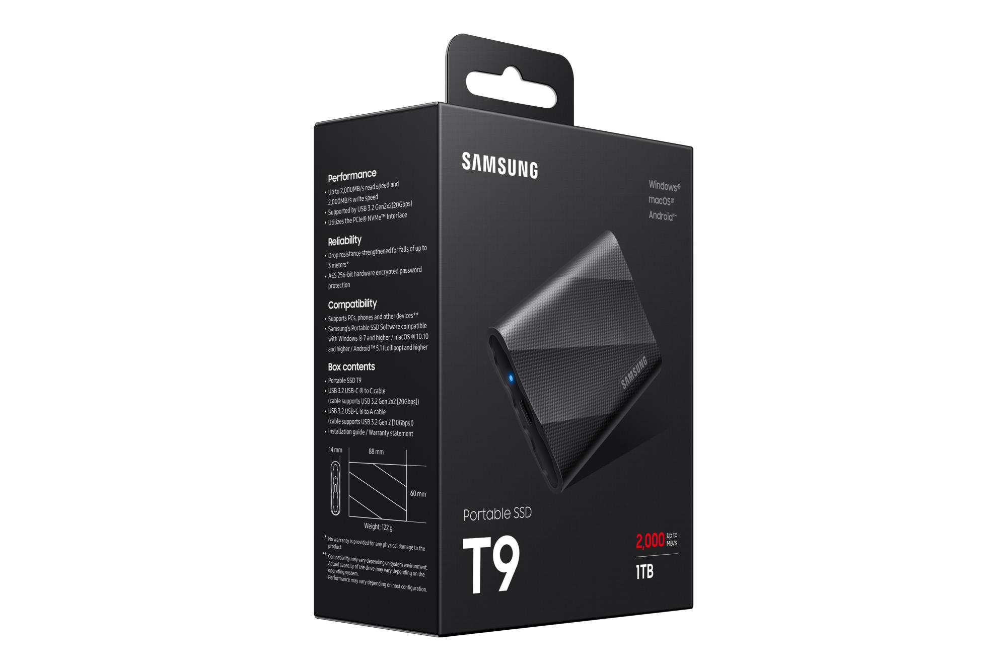 a9d3418e-d9d7-4b01-9141-f60583721fc2 Samsung MU-PG1T0B/EU Portable SSD T9 1TB, šoninis vaizdas su USB jungtimi