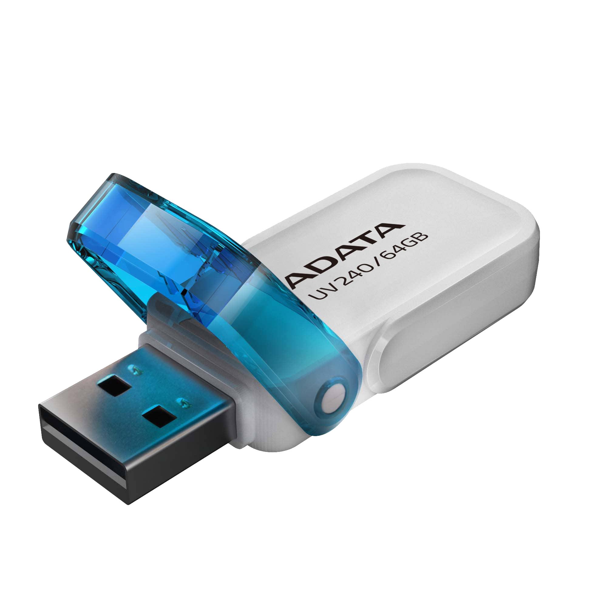 b41e28cd-49fb-445f-925d-1c06a4fea103 USB atmintinė ADATA UV240, apžvalga iš šono su atlenkiamu dangteliu