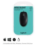 Pelė Logitech B110 Silent, juoda, matoma iš viršaus su laidiniu USB jungimu