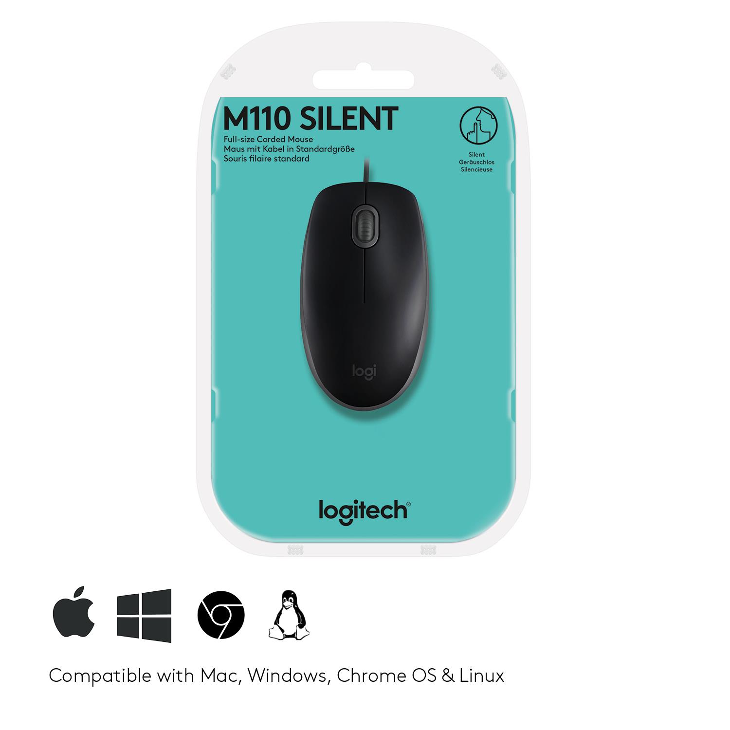 cdc67fc9-5a92-44b7-af0c-0208f53f6ebf Pelė Logitech B110 Silent, juoda, matoma iš viršaus su laidiniu USB jungimu