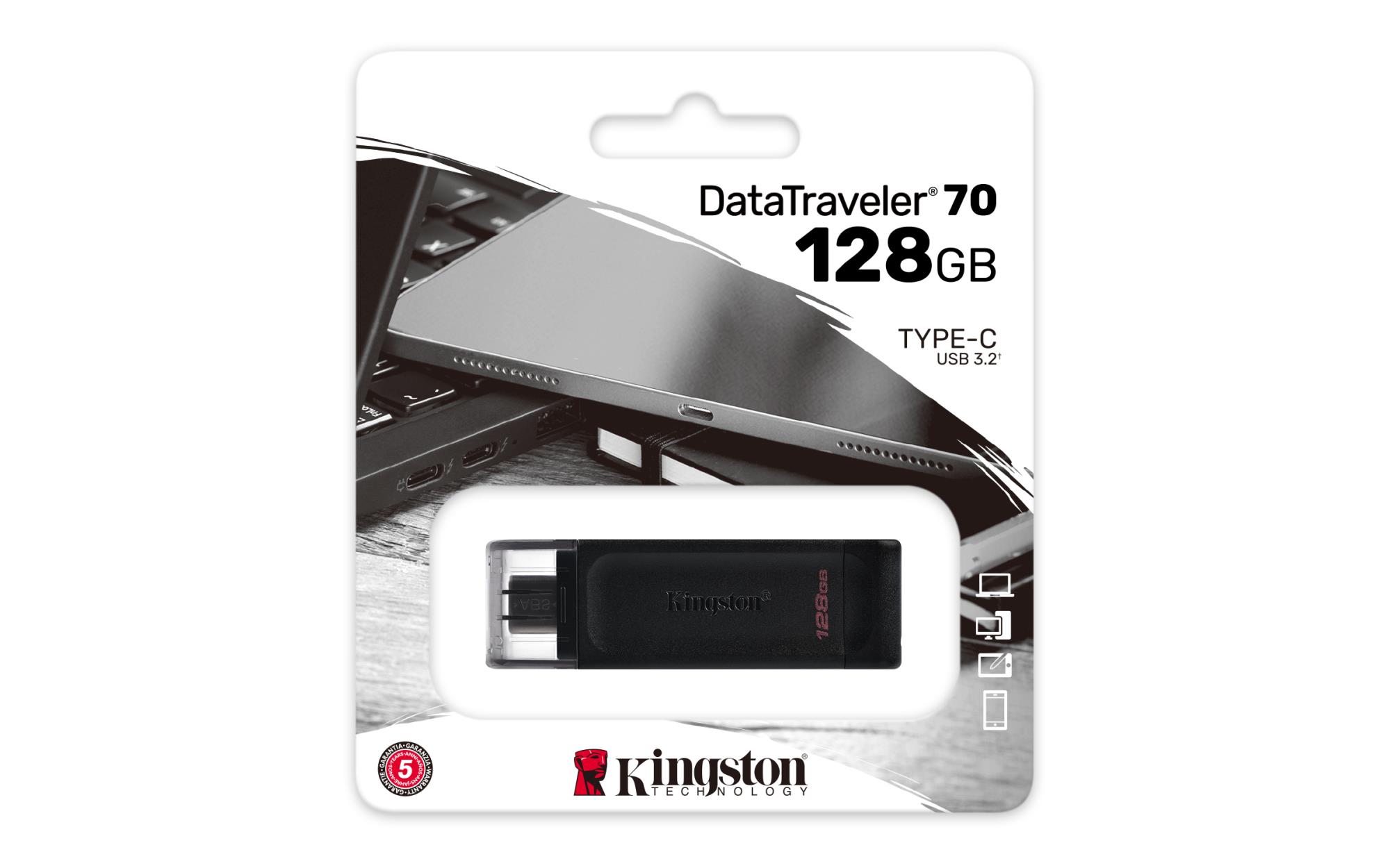 e1c12551-c382-4e26-9793-a3d99b333d6c USB atmintinė Kingston DataTraveler 70, šoninis vaizdas su USB-C jungtimi