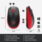 Pelė Logitech M190, raudona, matoma iš šono su mygtukais
